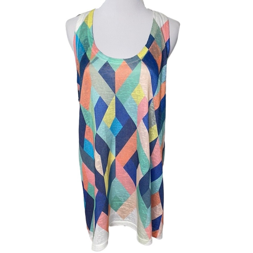 Brenda’s USA Multicolored Geometric Sleeveless Knit  Racerback Tank Top